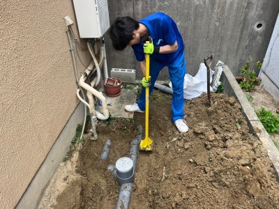 塩ビ桝の設置 取替工事 勾配 戸建て 強い固め 神戸市 トラブラン 葛原設備工業